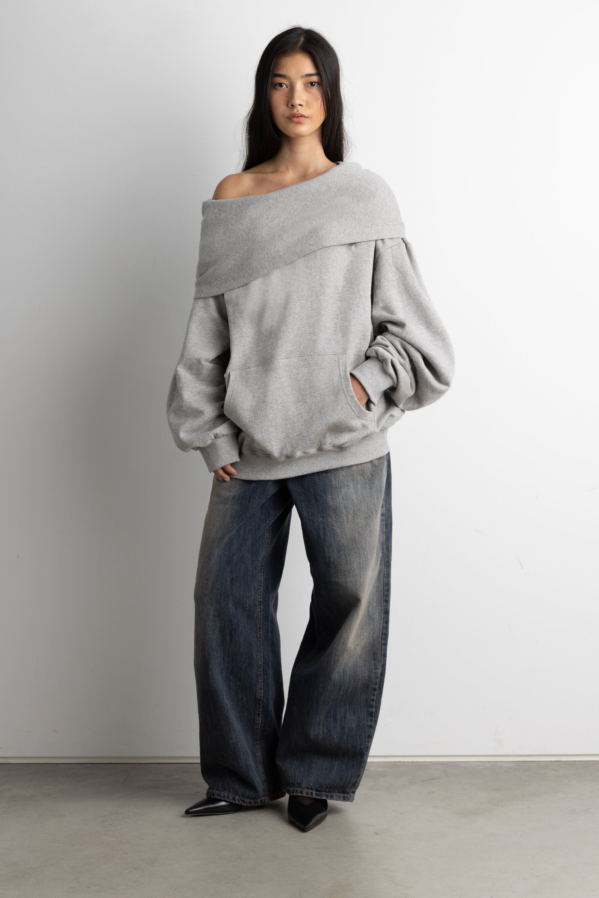 Cotton Terry Slouchy Off The Shoulder Hoodie | OAK + FORT – OAK +