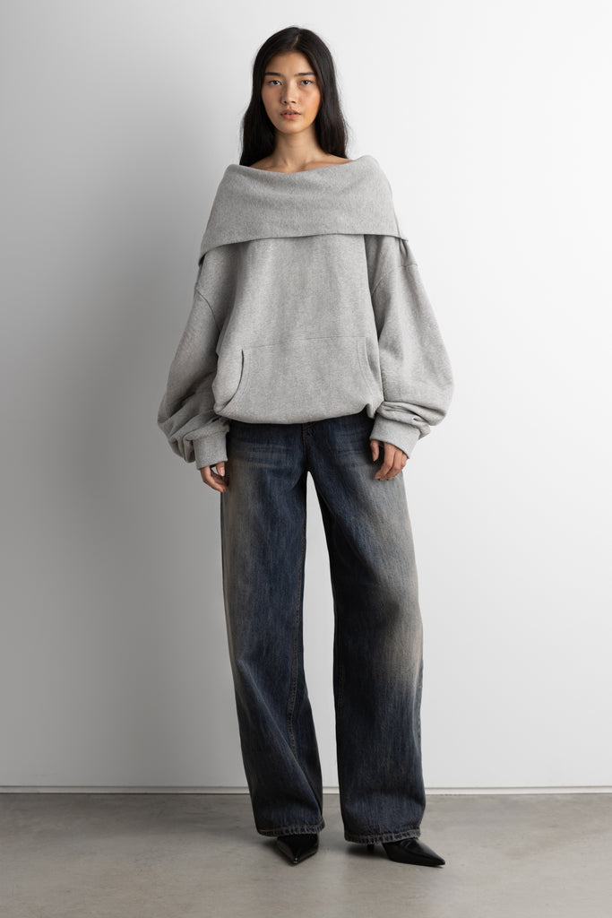 Cotton Terry Slouchy Off The Shoulder Hoodie | OAK + FORT – OAK +
