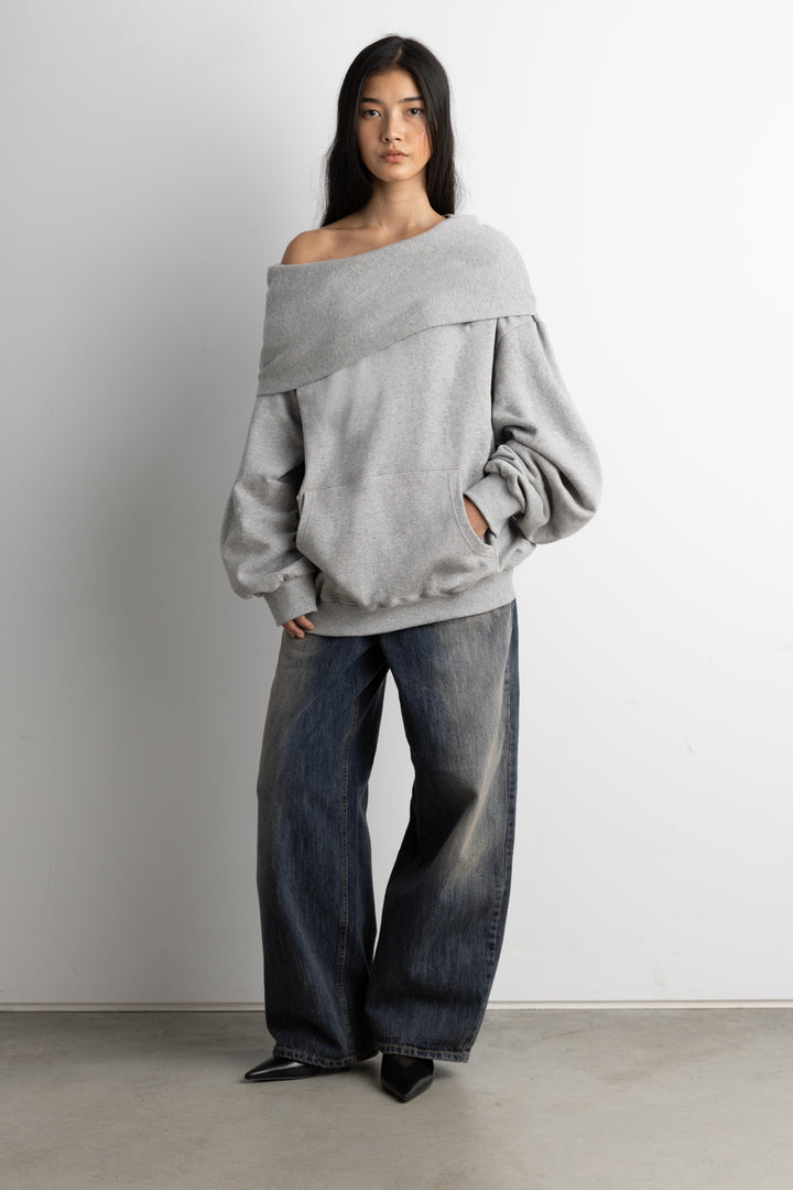 SLOUCHY OVERSIZED HOODIE in Medium Heather Grey — alternate angle
