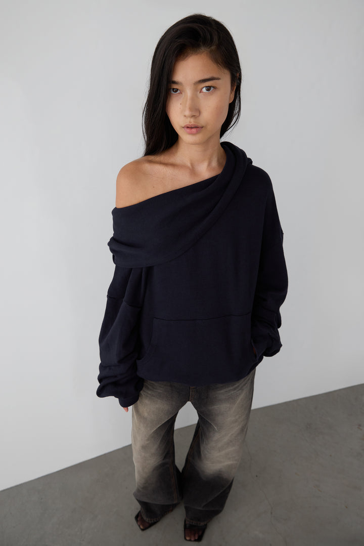 SLOUCHY OVERSIZED HOODIE in Navy Blazer — alternate angle