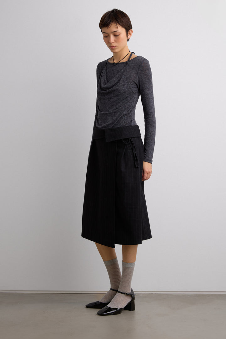 HEATHERED OVERLAY TOP in Charcoal — alternate angle