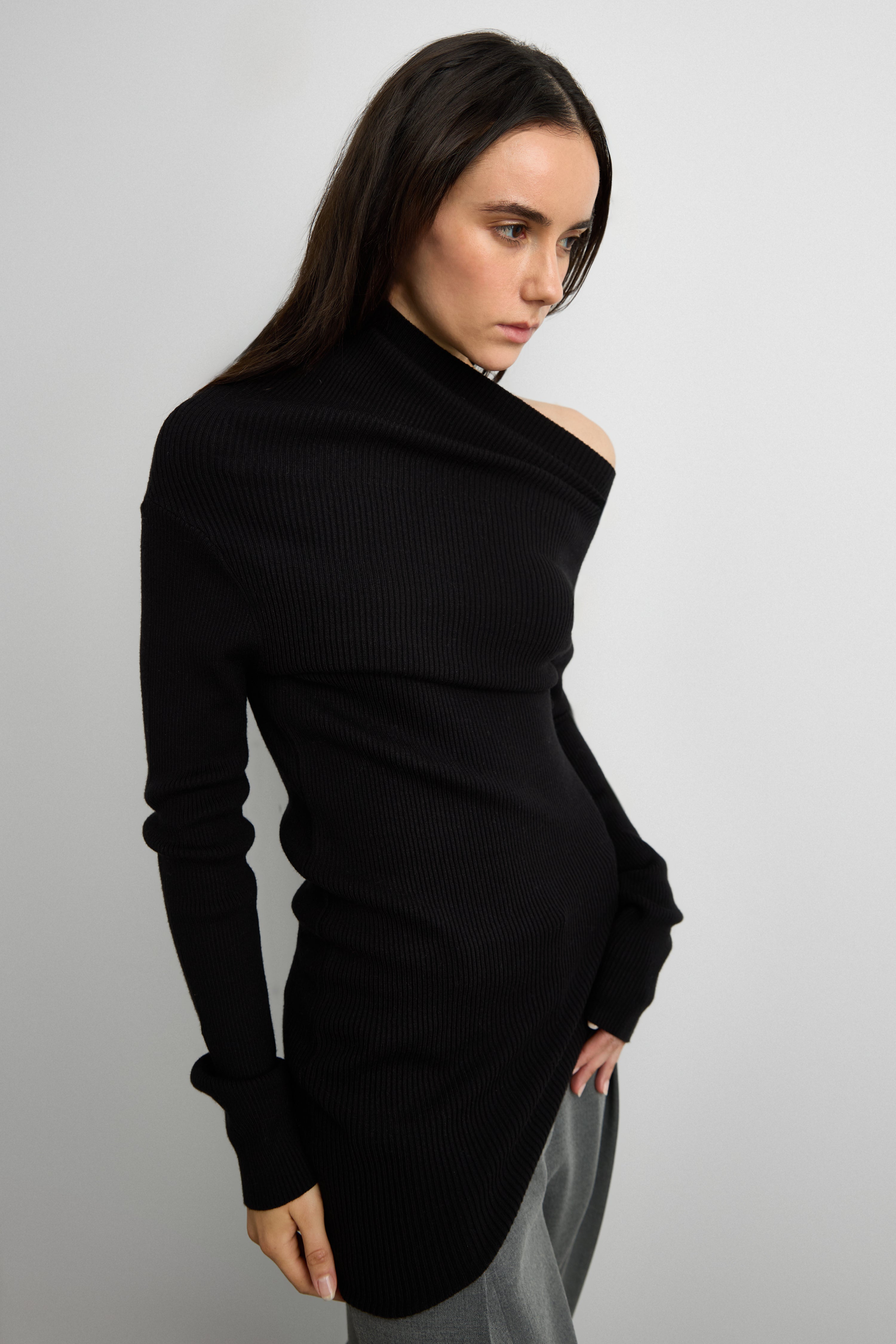 Draped Off-Shoulder Knit Top | OAK + FORT – OAK + FORT USA Draped Off-Shoulder Knit Top | OAK + FORT – OAK + FORT USA