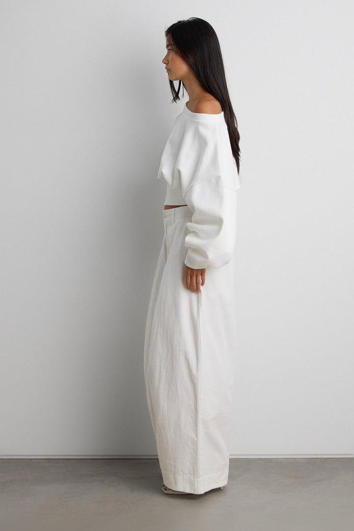 SWEATSHIRT WITH ZIP-BACK WAIST in Ivory — alternate angle
