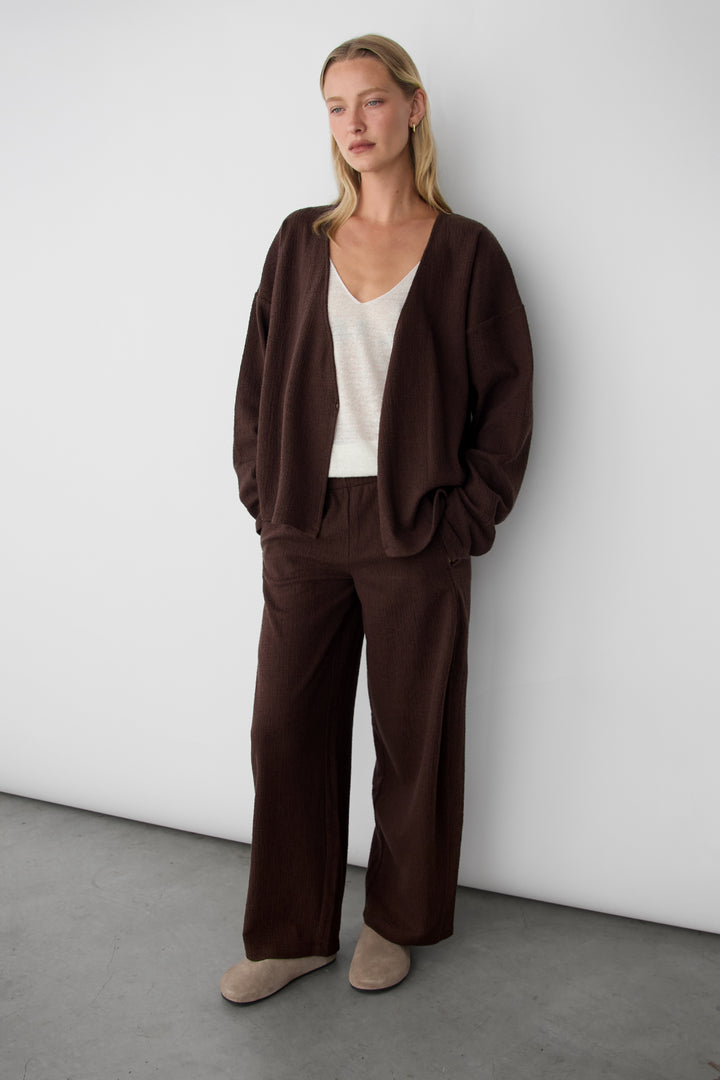 WRAP KNIT LONG SLEEVE TOP in Coffee Bean — alternate angle