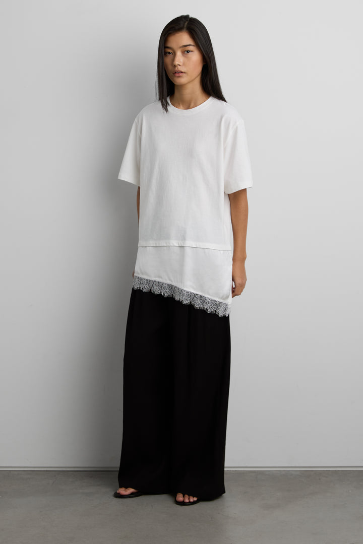 ASYMMETRICAL TOP WITH LACE TRIM in Ivory — alternate angle