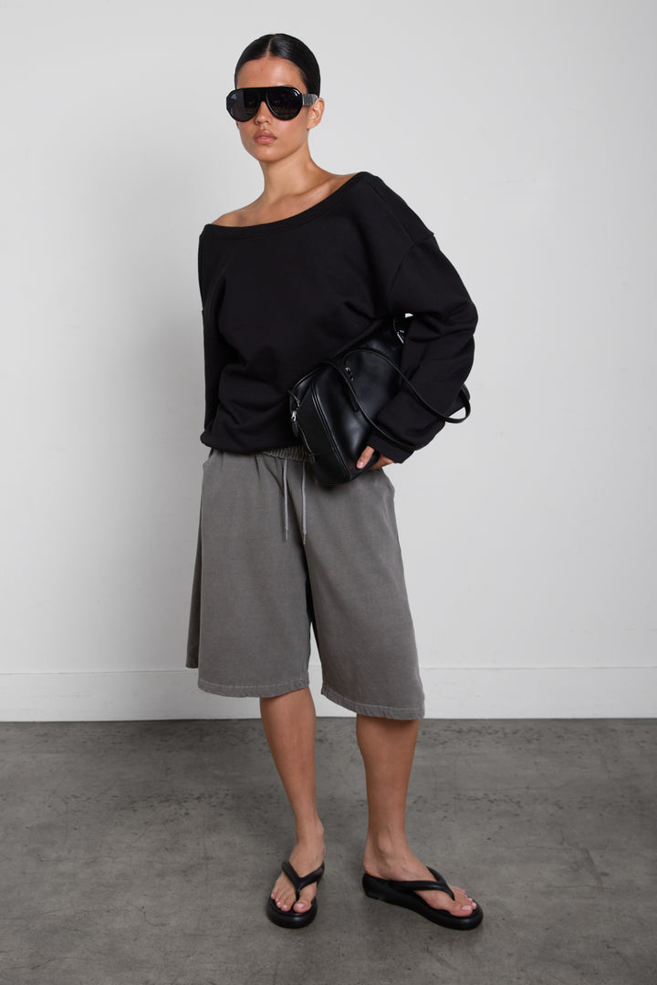 U-NECK PULLOVER SHIRT in Black — alternate angle