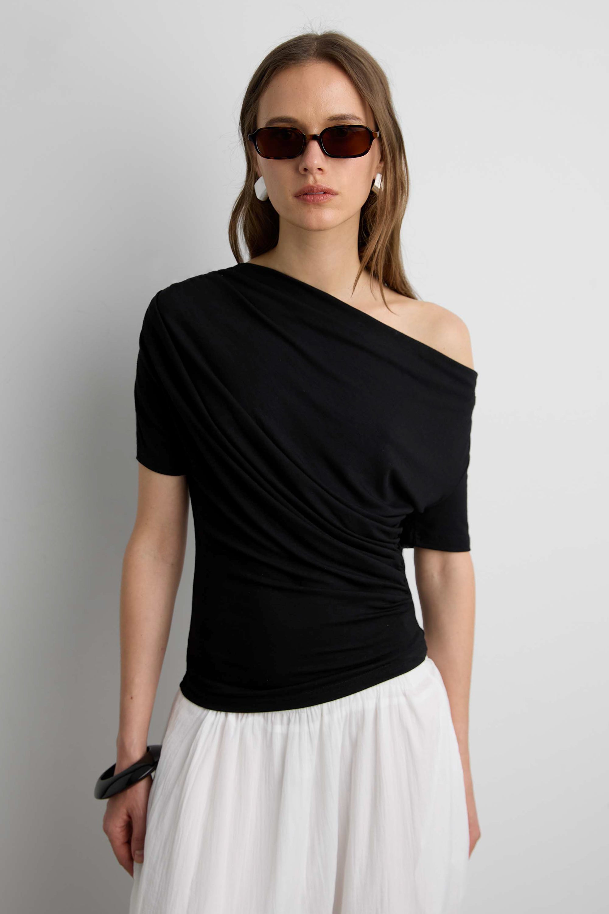 Boat Neck Top with Shirred Side Detail | OAK + FORT – OAK + FORT USA