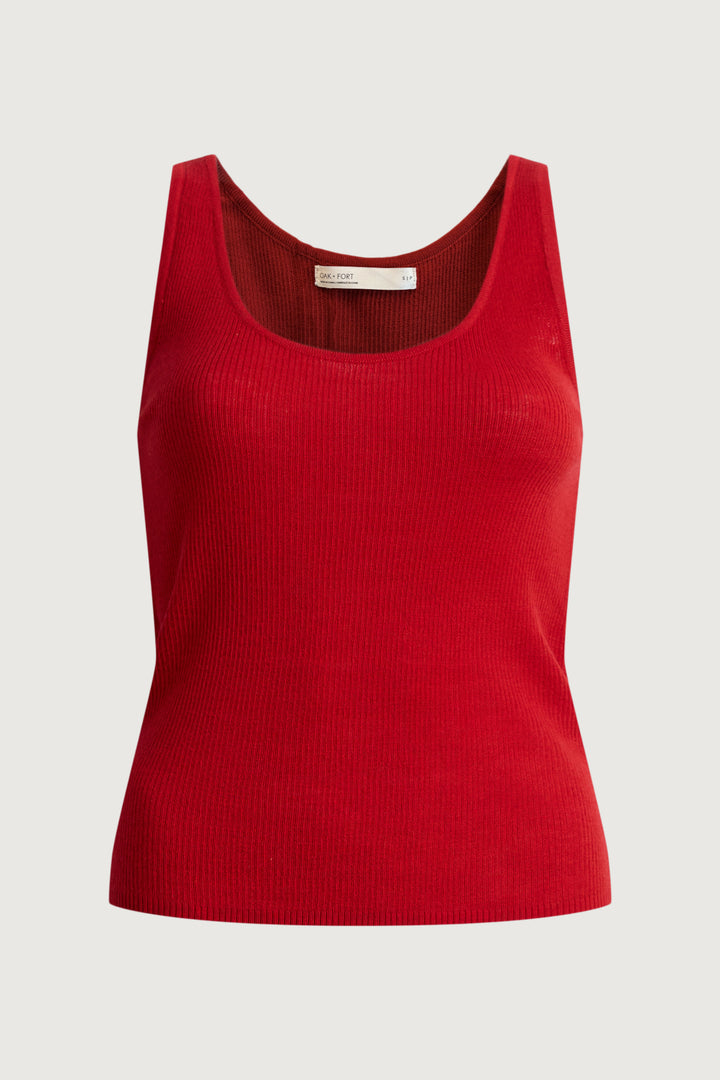 RIBBED SCOOP NECK TANK TOP in Red — alternate angle