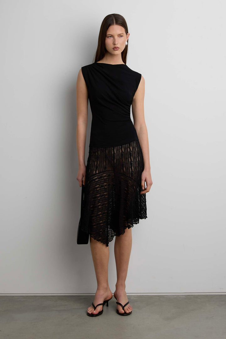 SIDE GATHER SLEEVELESS TOP in Black — alternate angle