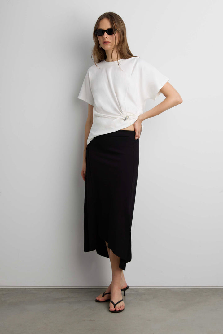 TWIST FRONT TOP WITH METAL RING DETAIL in Ivory — alternate angle