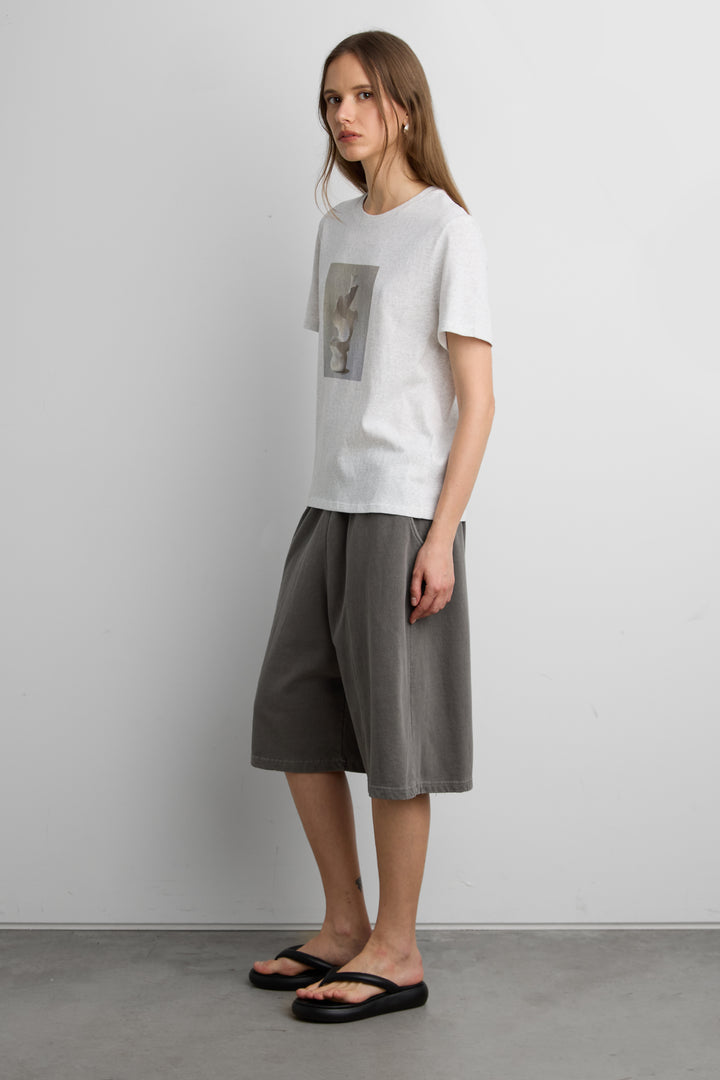 OVERSIZED GRAPHIC CREWNECK T-SHIRT in Melange Grey — alternate angle