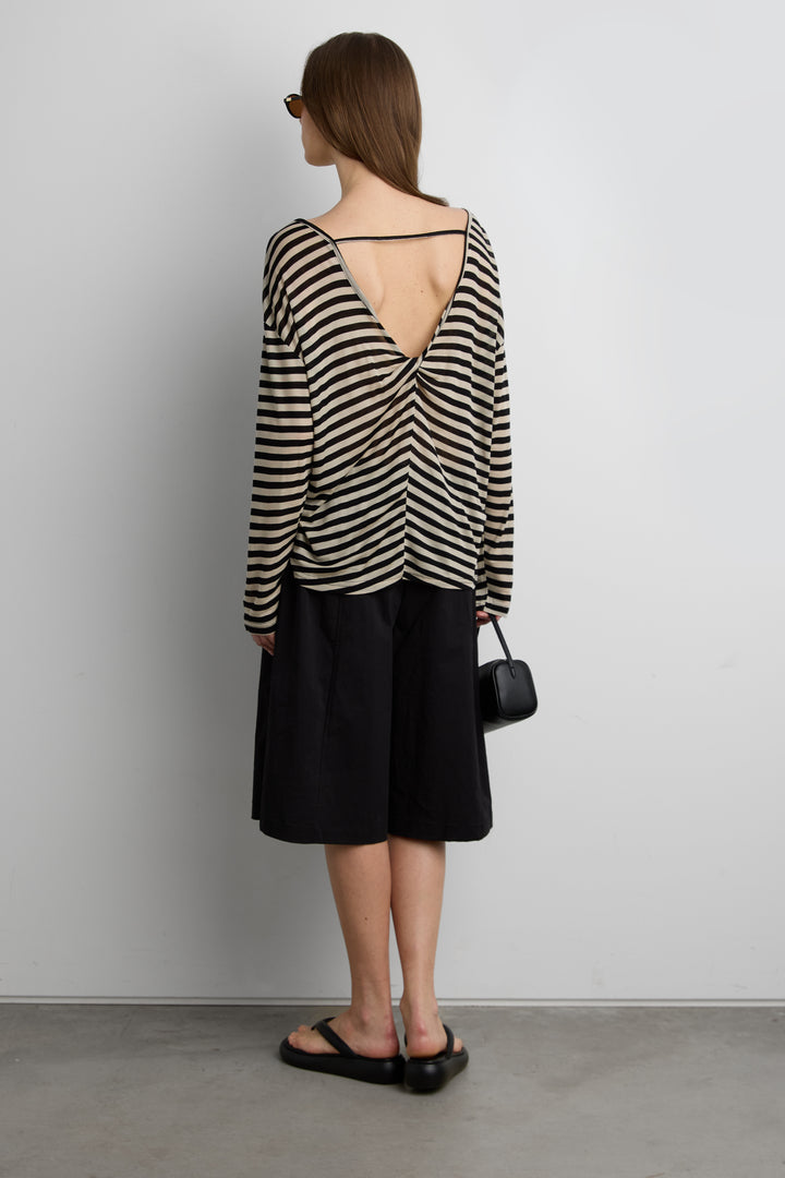 OVERSIZED STRIPED LONG SLEEVE TOP in Black stripe — alternate angle