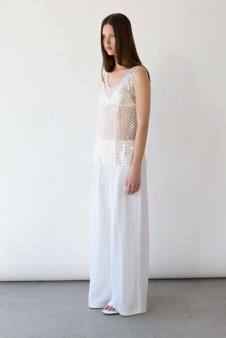 DISK SEQUIN TANK TOP in Silver Taupe — alternate angle