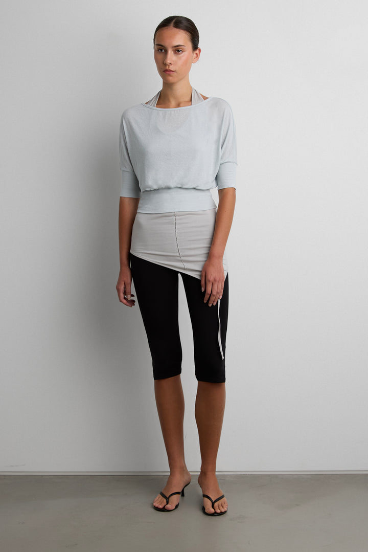 DRAPED OFF-SHOULDER BOAT NECK TOP in Blue — alternate angle
