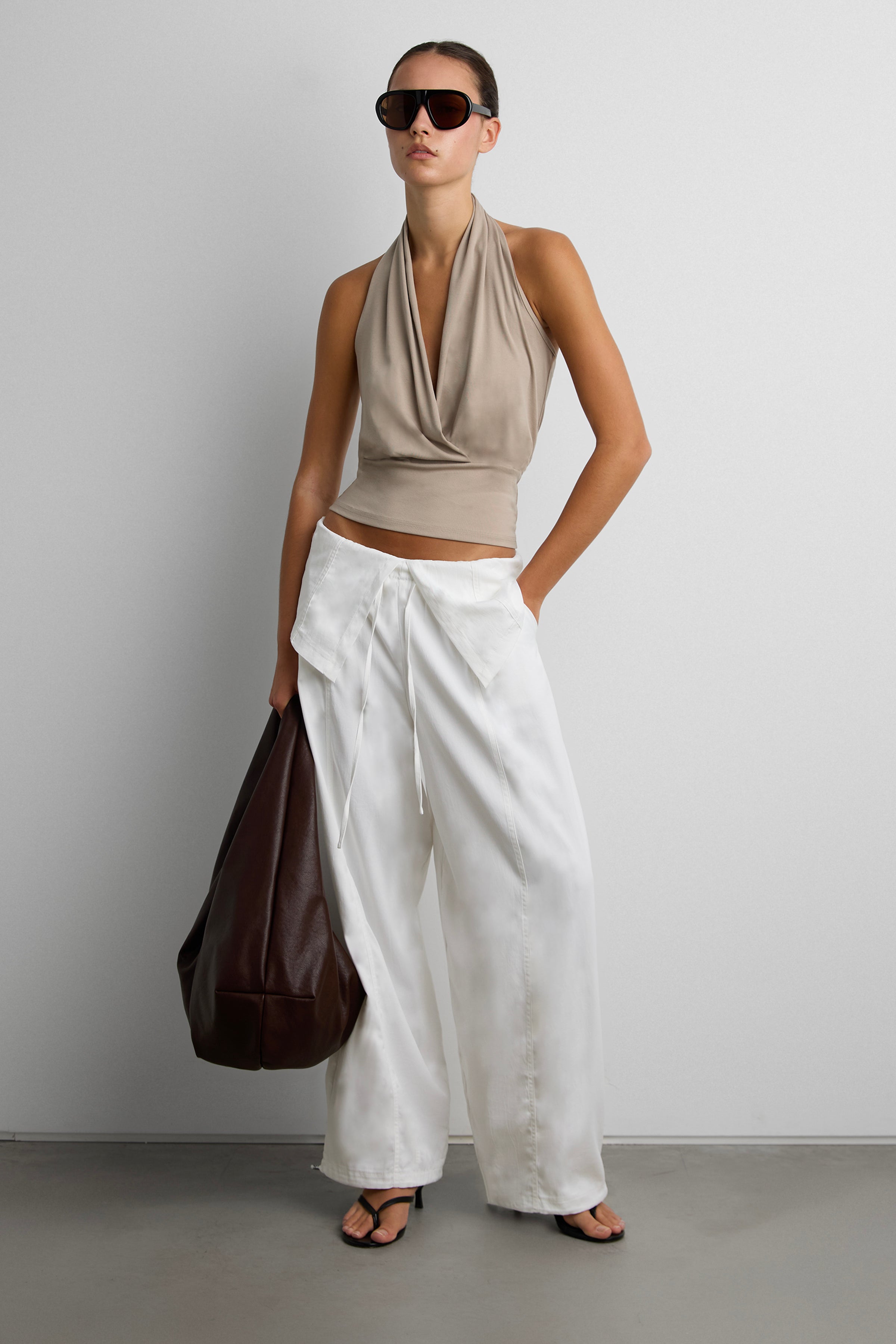 Draped Halter Neck Top With Snap Button Detail | OAK + FORT – OAK