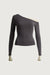 Asymmetrical layered neck long sleeve top in phantom grey — main image