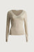 V-neck lace detail top in beige — main image