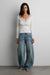 V-neck lace detail top in ivory — main image