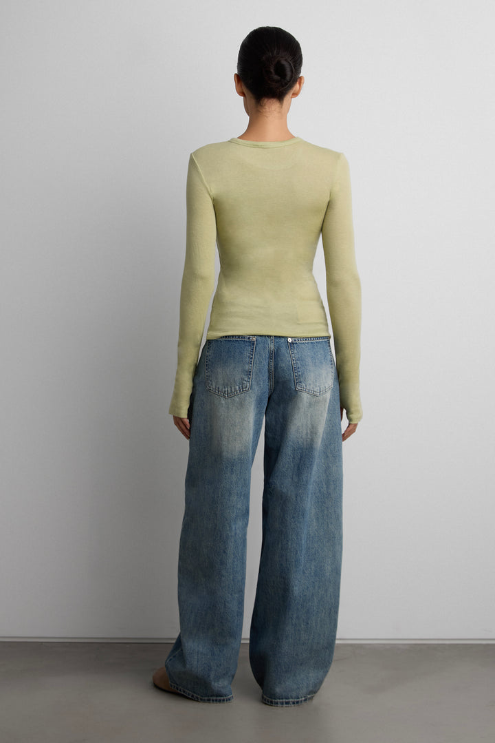 LONG SLEEVE KNIT T-SHIRT in Olive — alternate angle