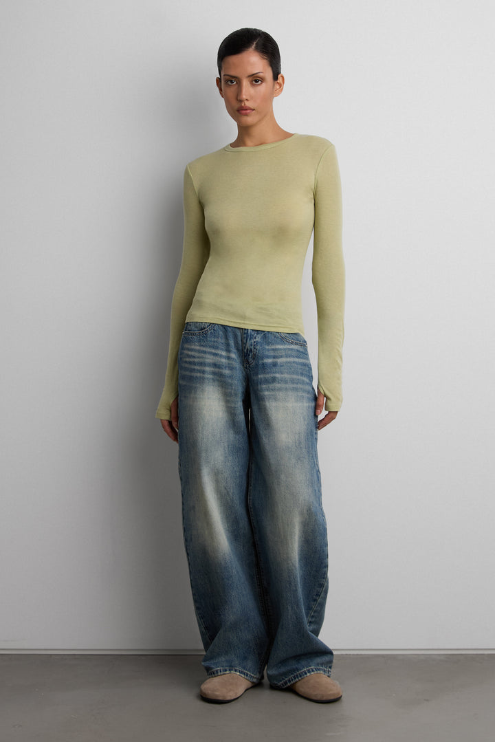 LONG SLEEVE KNIT T-SHIRT in Olive — alternate angle