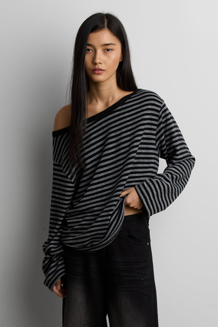 STRIPED LONG SLEEVE in Dark Gray Stripe — alternate angle