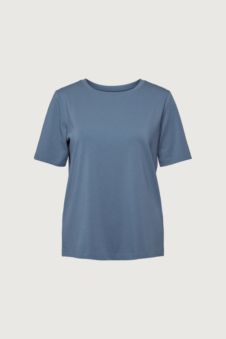 COTTON MODAL CREWNECK T-SHIRT in Bluefin — alternate angle