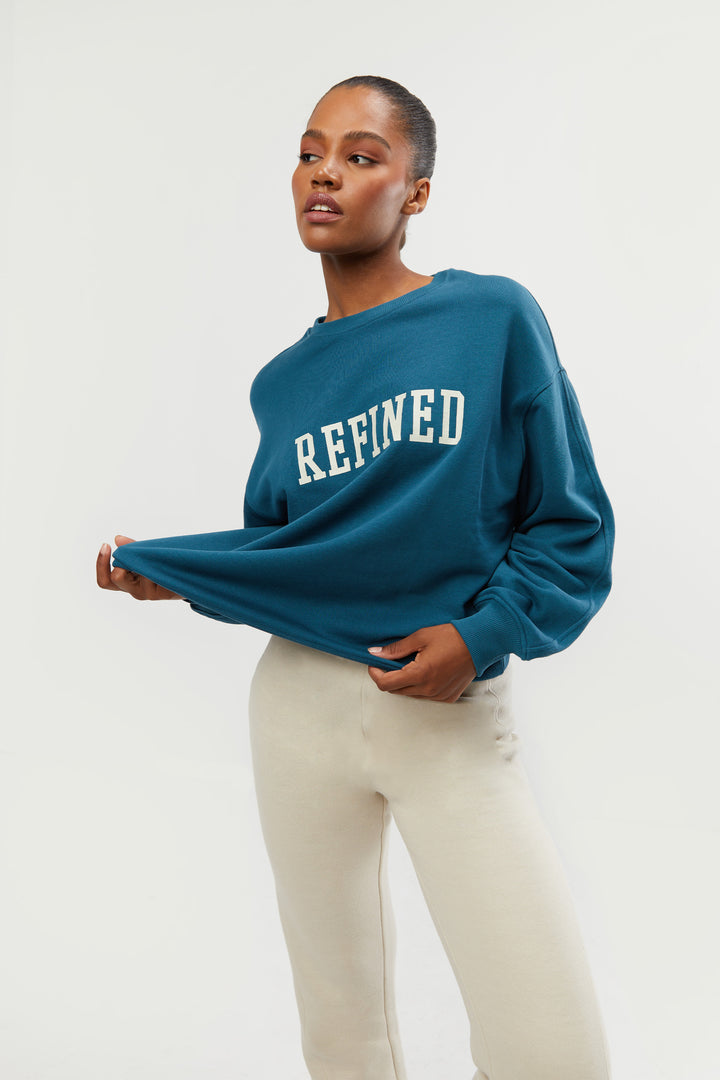 OVERSIZED GRAPHIC CREWNECK in White Asparagus Legion Blue — alternate angle