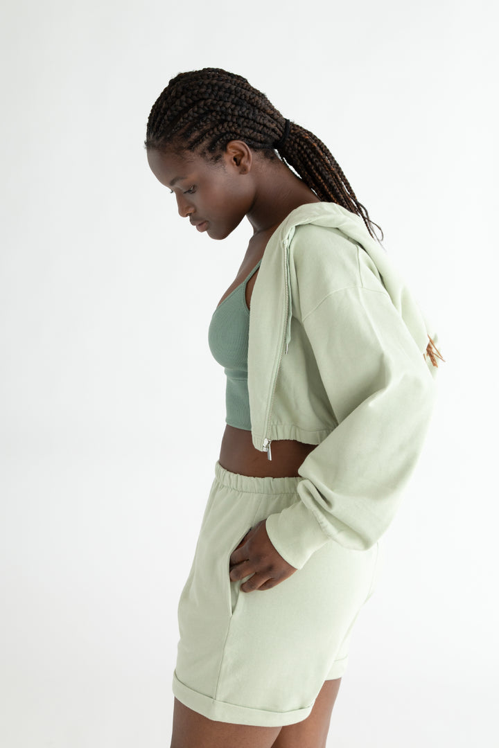 CROPPED ZIP-UP HOODIE in Desert Sage — alternate angle