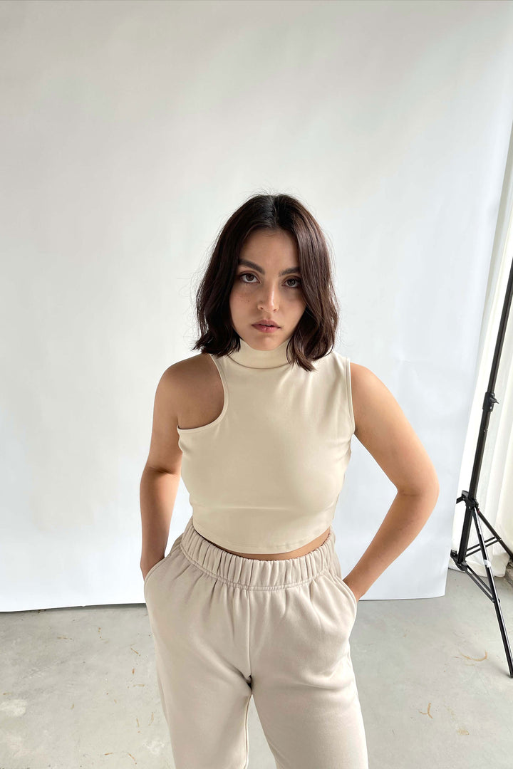 MOCKNECK TOP in White Swan — alternate angle