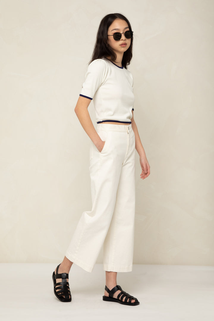 CONTRAST TRIM TEE in Cream — alternate angle
