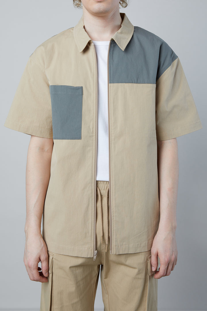 COLOUR BLOCK TOP in Dark Beige Sage — alternate angle
