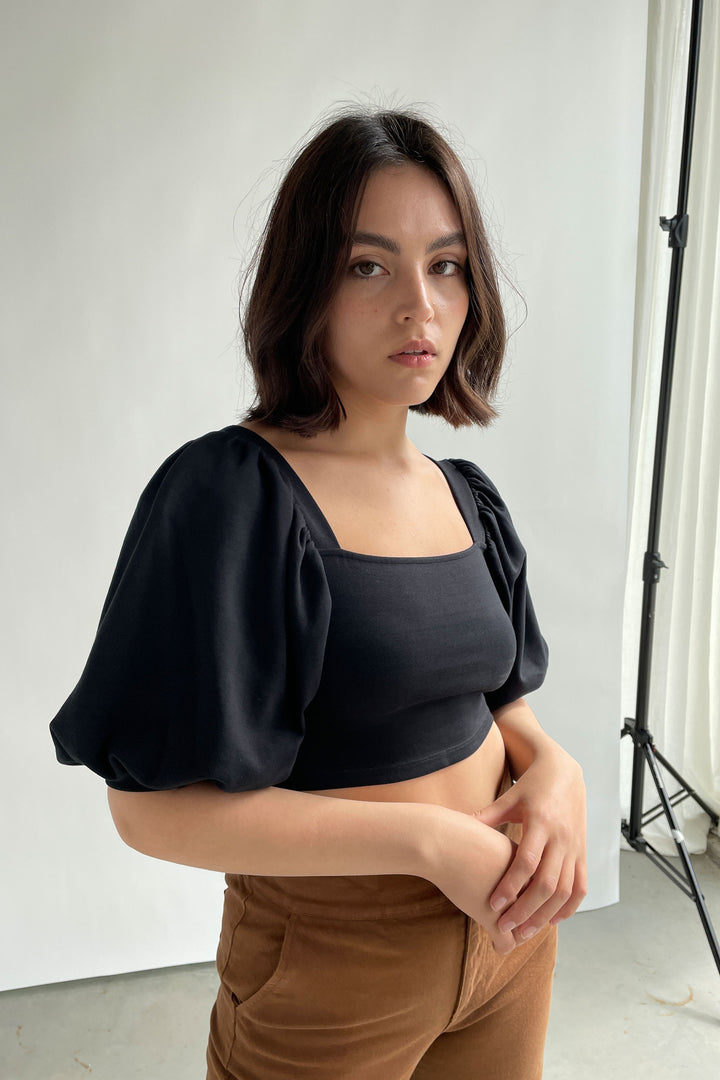 PUFF SLEEVE BLOUSE in Black — alternate angle