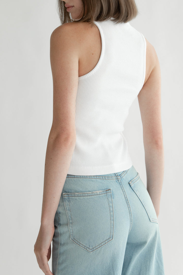 RIBBED TANK TOP in White — alternate angle