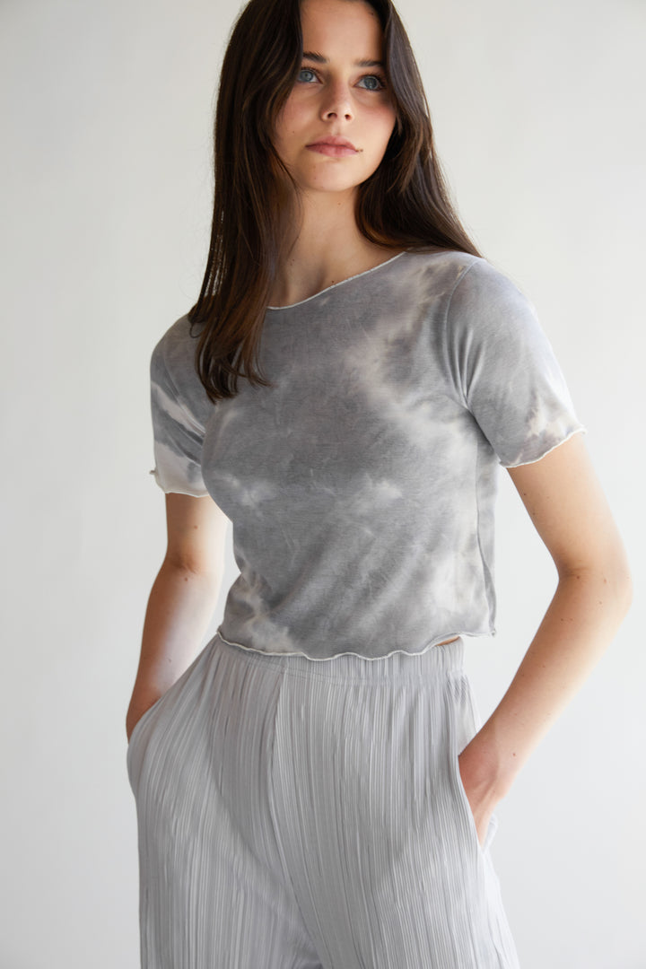 CROPPED TIE DYE T-SHIRT in Gray — alternate angle