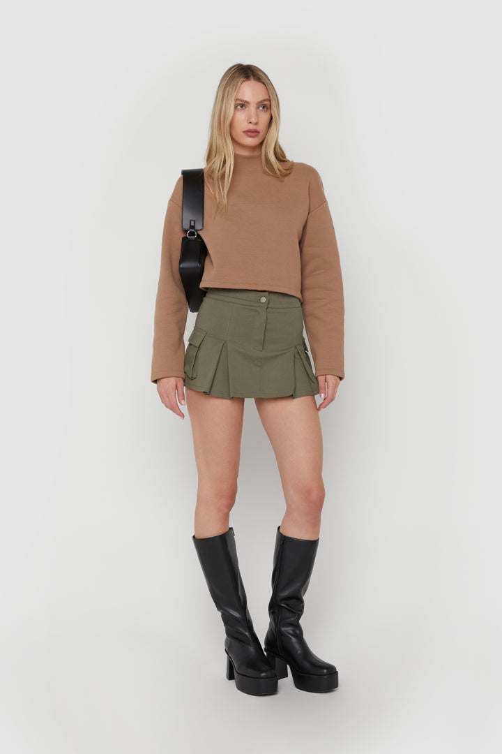 CROPPED MOCK NECK SWEATSHIRT in Portabella — alternate angle