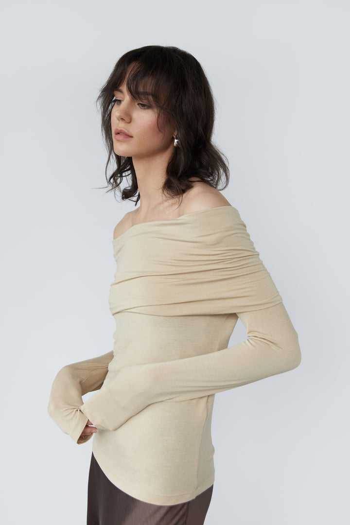 OFF-SHOULDER TOP in Pale Khaki — alternate angle