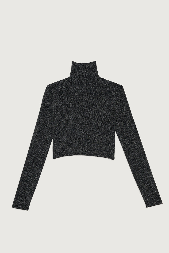 SPARKLY TURTLENECK TOP in Black — alternate angle