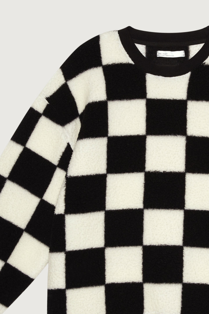 CHECKERED SHERPA CREWNECK SWEATSHIRT in Black Checker — alternate angle