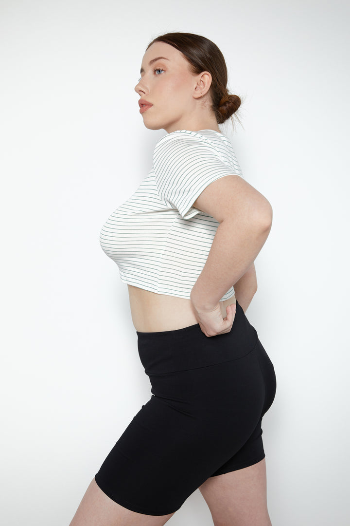 CROPPED STRIPED TEE in White Ming Green Stripe — alternate angle