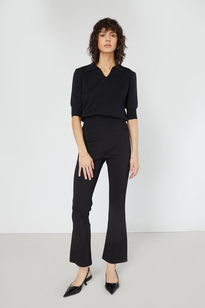 COLLARED KNIT TOP in Black — alternate angle
