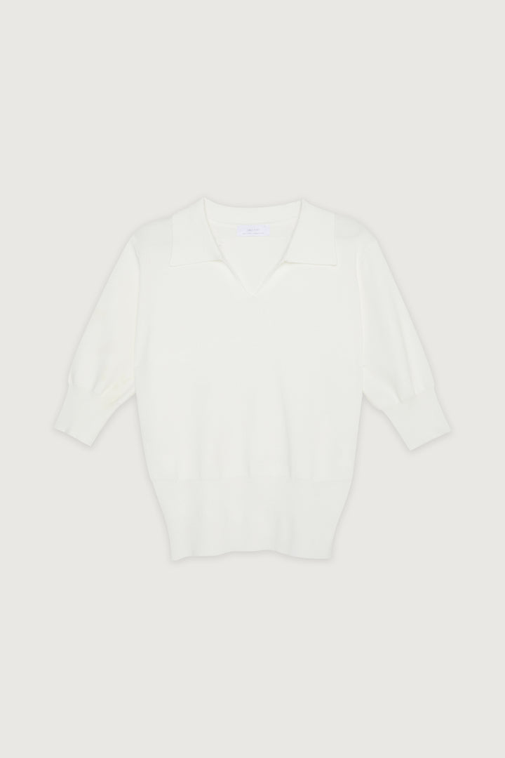 COLLARED KNIT TOP in Cream — alternate angle