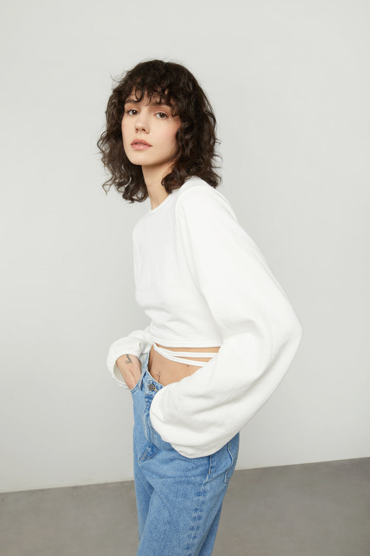 CROPPED TOP WITH OPEN BACK in White — alternate angle