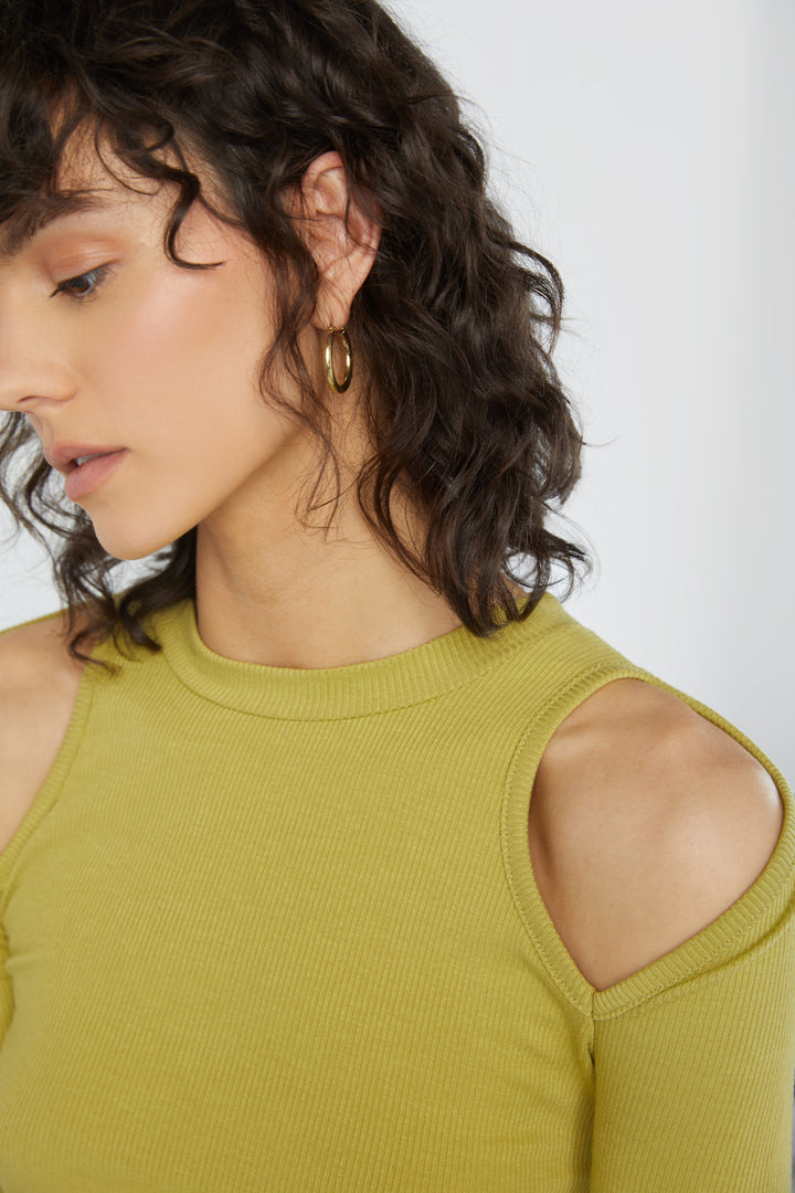 SHOULDER CUTOUT TOP in Lentil Sprout — alternate angle