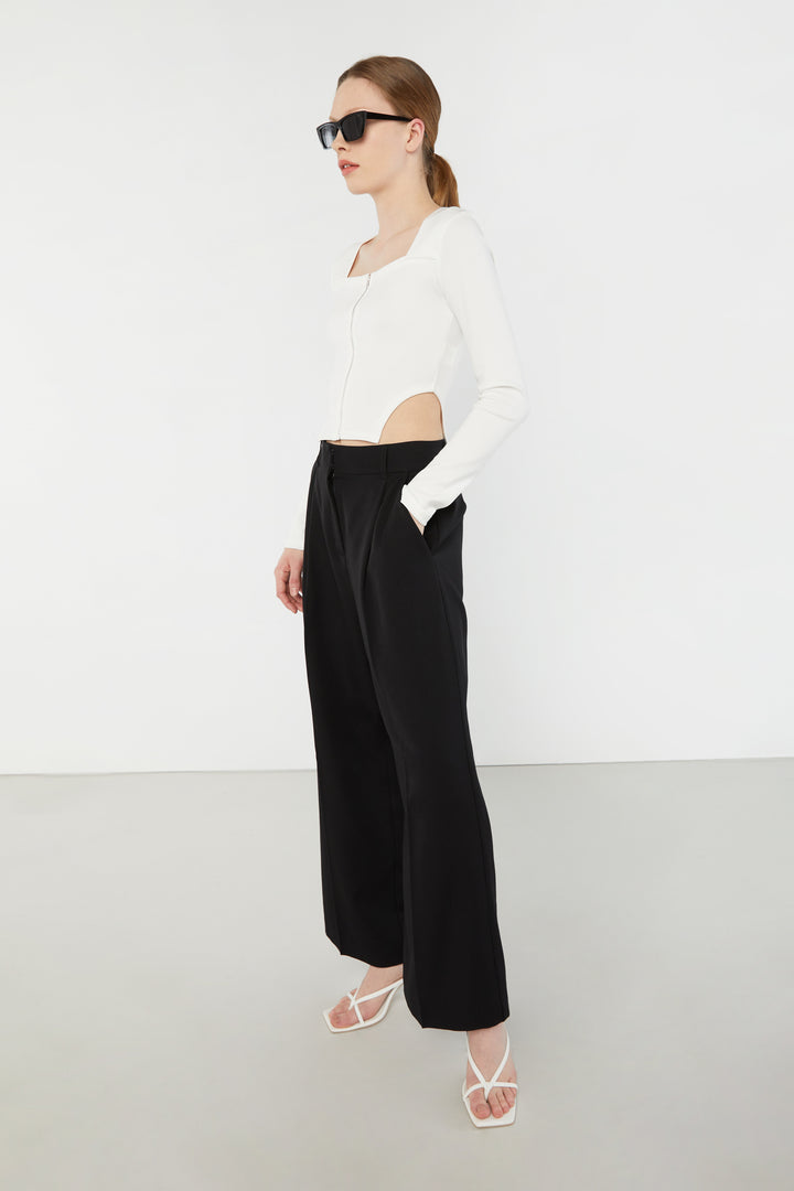 ZIP-FRONT SQUARE NECK TOP in White — alternate angle