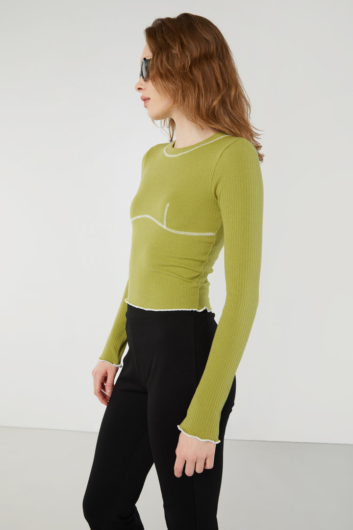 CONTRAST STITCH TOP in OLIVE — alternate angle