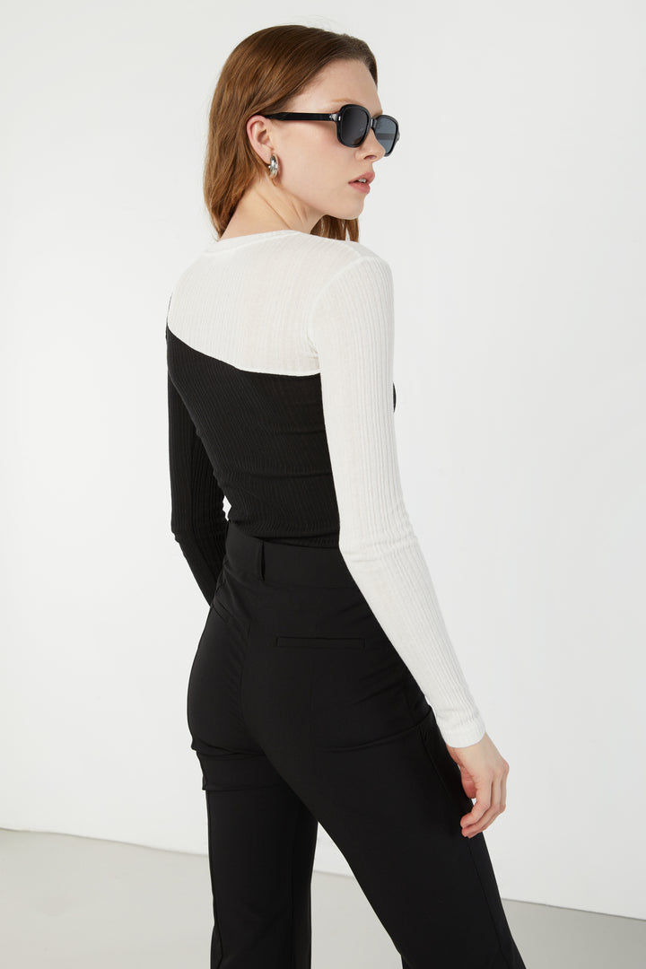 CONTRAST LONG SLEEVE TOP in Black — alternate angle