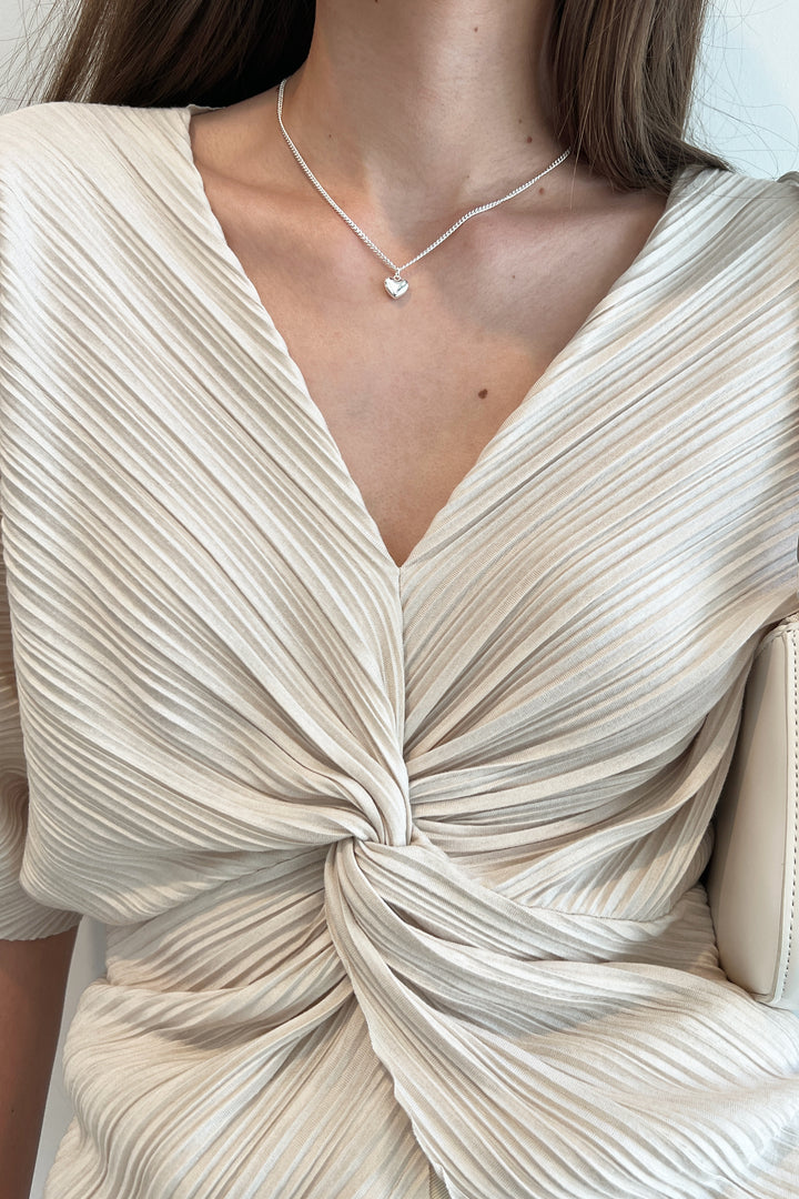 PLEATED FRONT TWIST TOP in Almond Milk — alternate angle