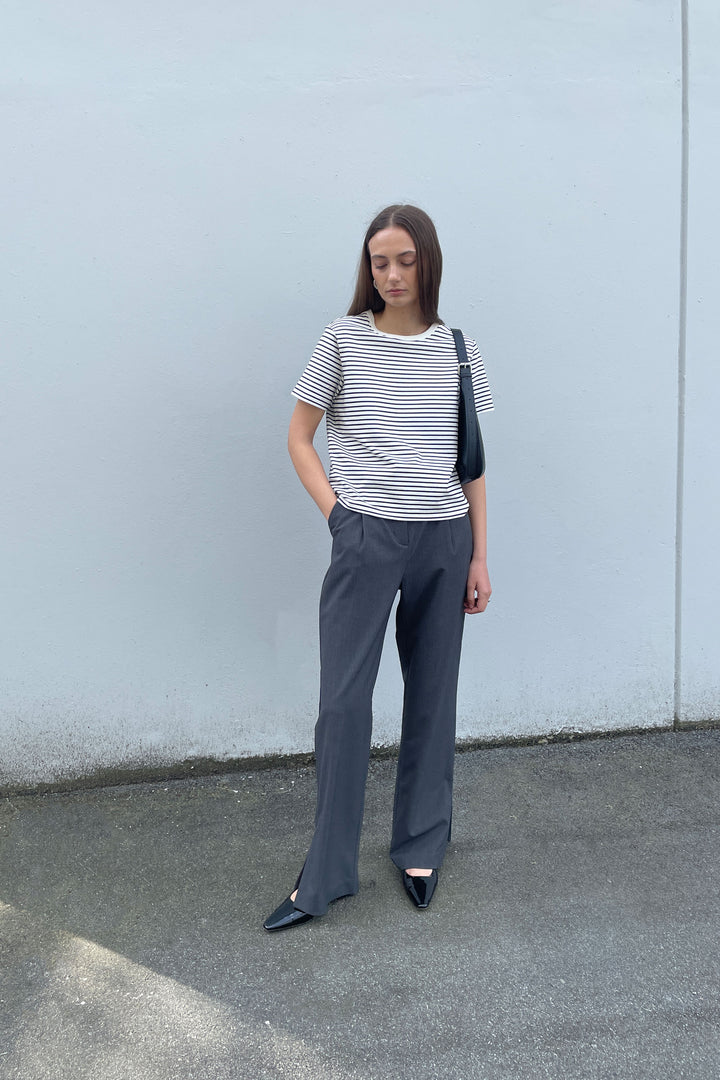 STRIPED T-SHIRT in Coconut Milk Black Stripe — alternate angle