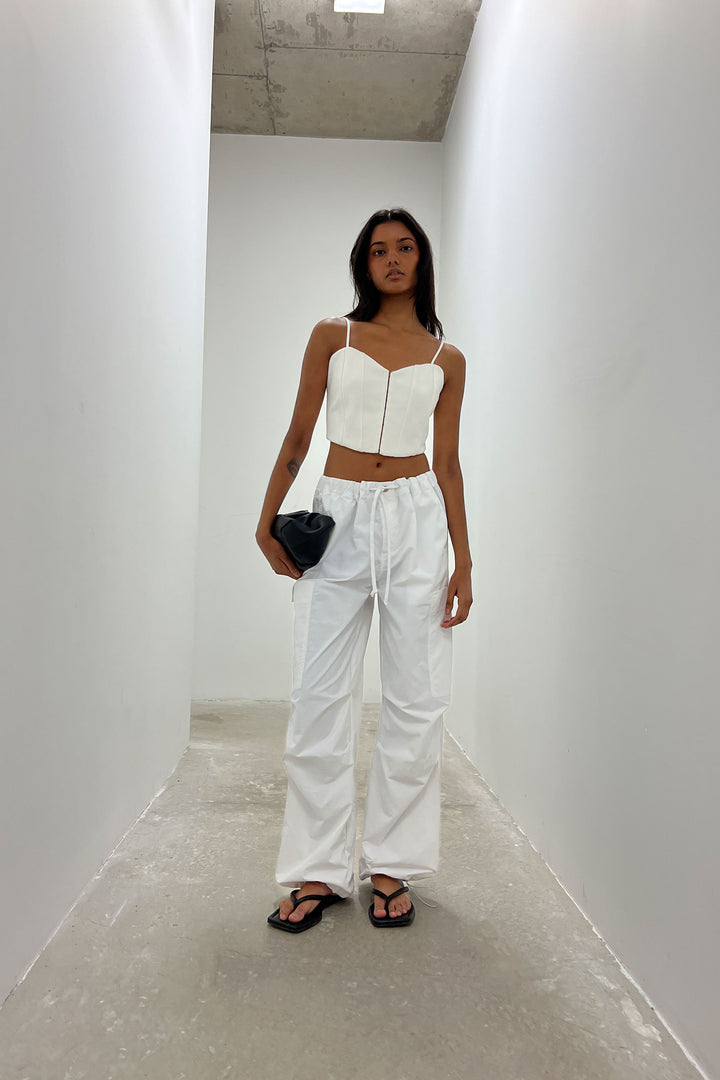 PONTE KNIT CORSET TANK in Cream — alternate angle