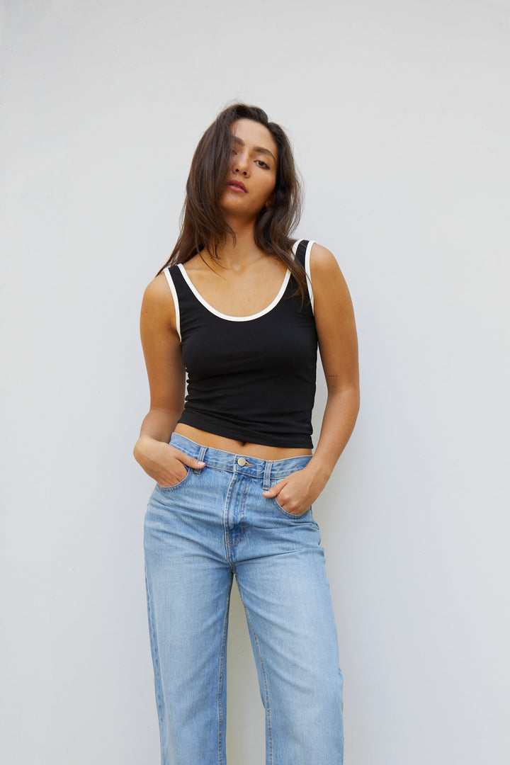 CONTRAST SCOOP NECK TANK in Black — alternate angle